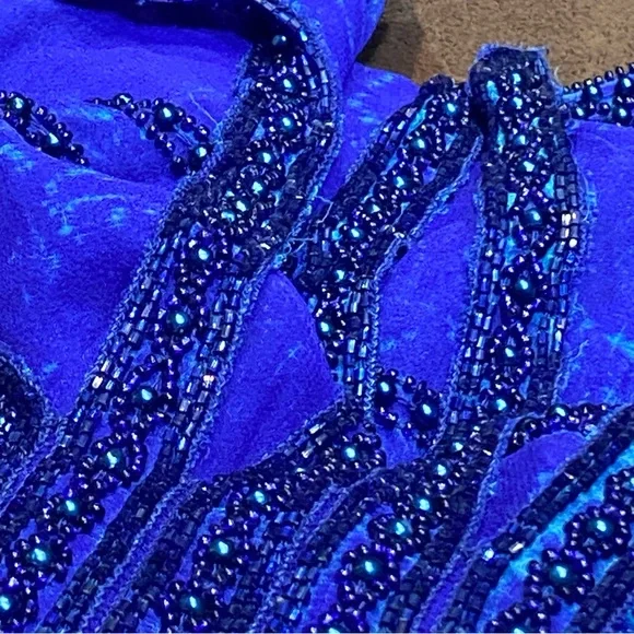 Vintage Laurence Kazer New York Y2K 100% Silk Elegant Blue Beaded Dress Size 3X - Picture 14 of 15